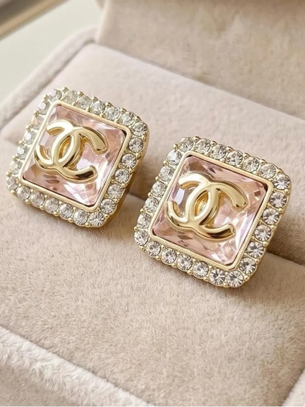CHANEL Crystal Logo Stud Earrings